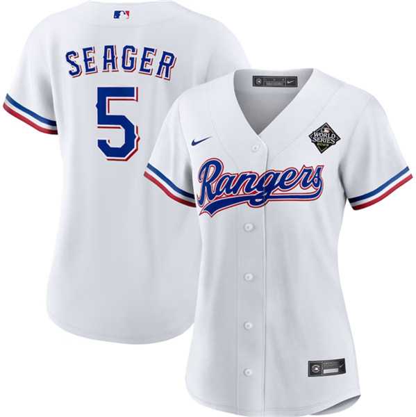 Womens Texas Rangers #5 Corey Seager White 2023 World Series Stitched Jersey(Run Small) Dzhi